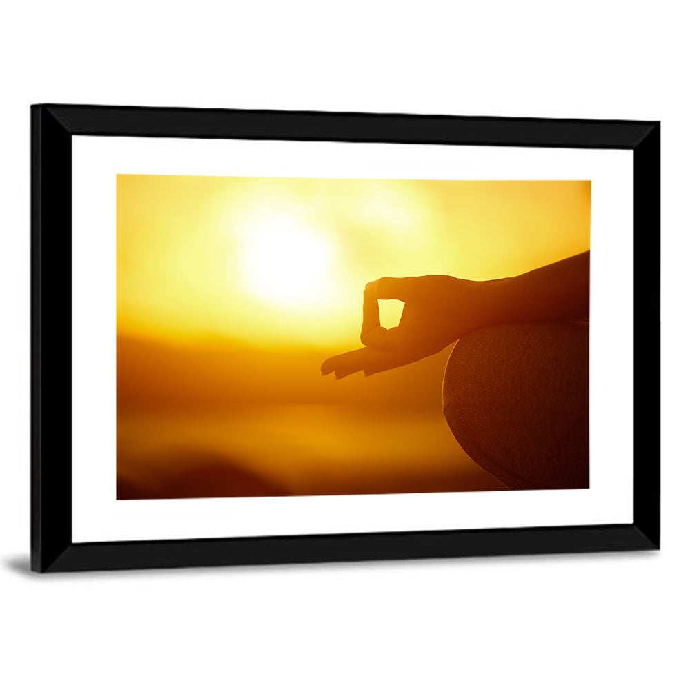 Lotus Pose on Beach at Sunset Wall Art