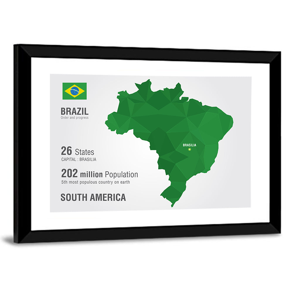 Low-poly Brazil Map Wall Art