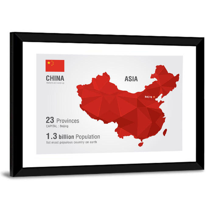 Geometric China Map Infographic Wall Art as a framed print