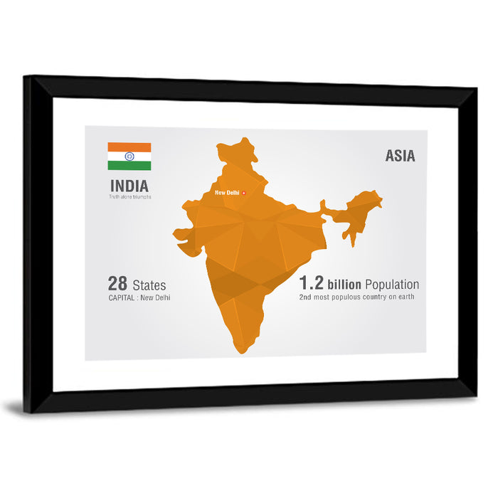 Polygonal India Map Infographic Wall Art as a framed print