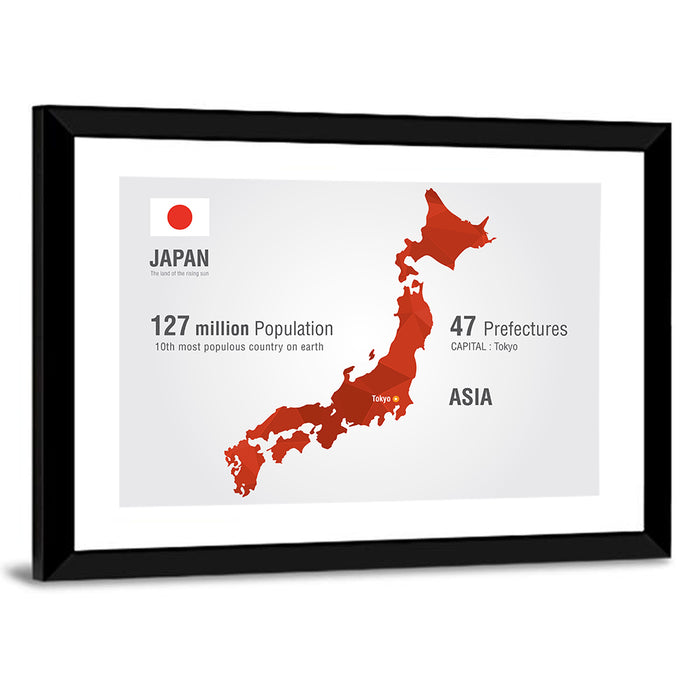 Japan Map Infographic with Tokyo Marker Wall Art as a framed print