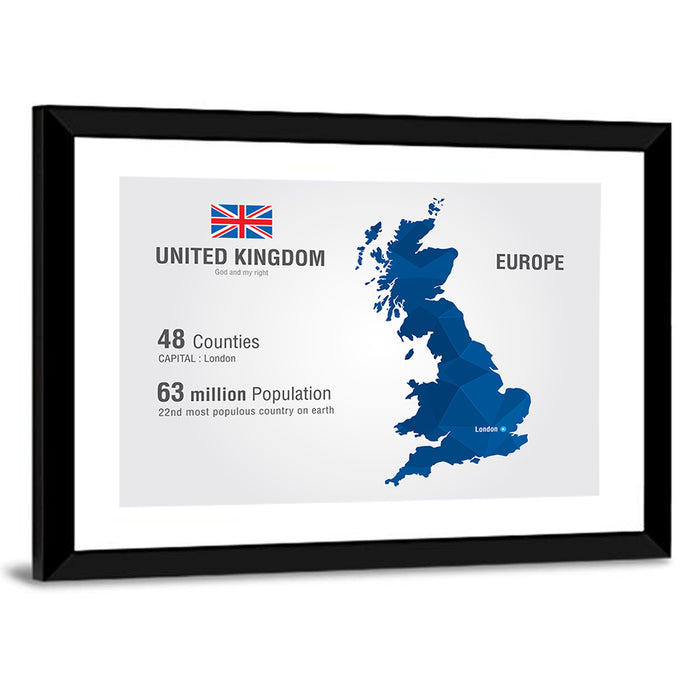 Polygonal United Kingdom Map Wall Art as a framed print