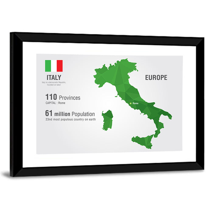 Geometric Italy Map Infographic Wall Art as a framed print