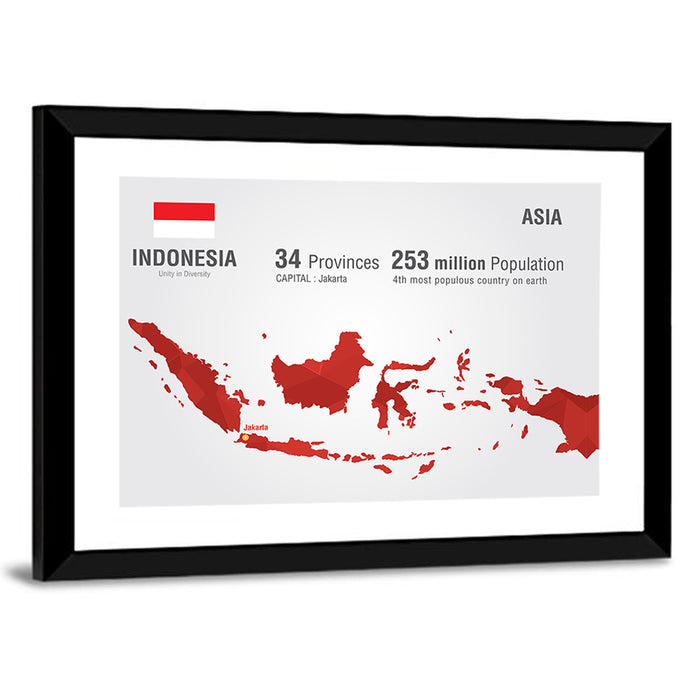 Indonesia Map Infographic Wall Art as a framed print