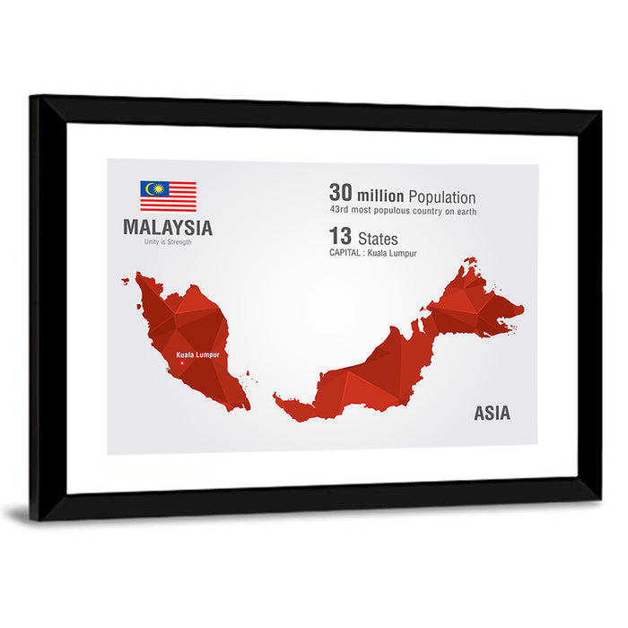 Malaysia Geometric Map Wall Art as a framed print