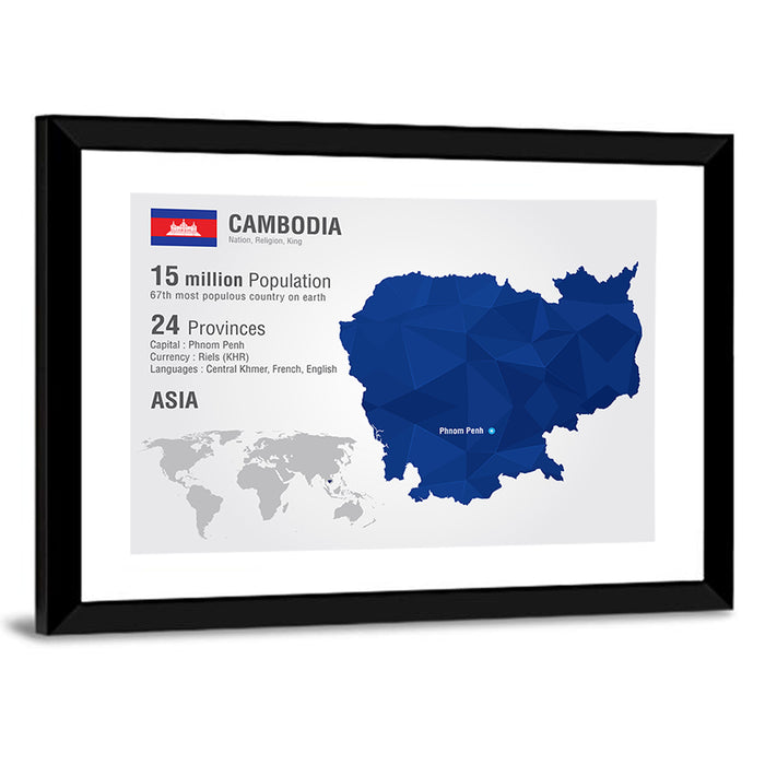 Cambodia Geometric Map Wall Art as a framed print