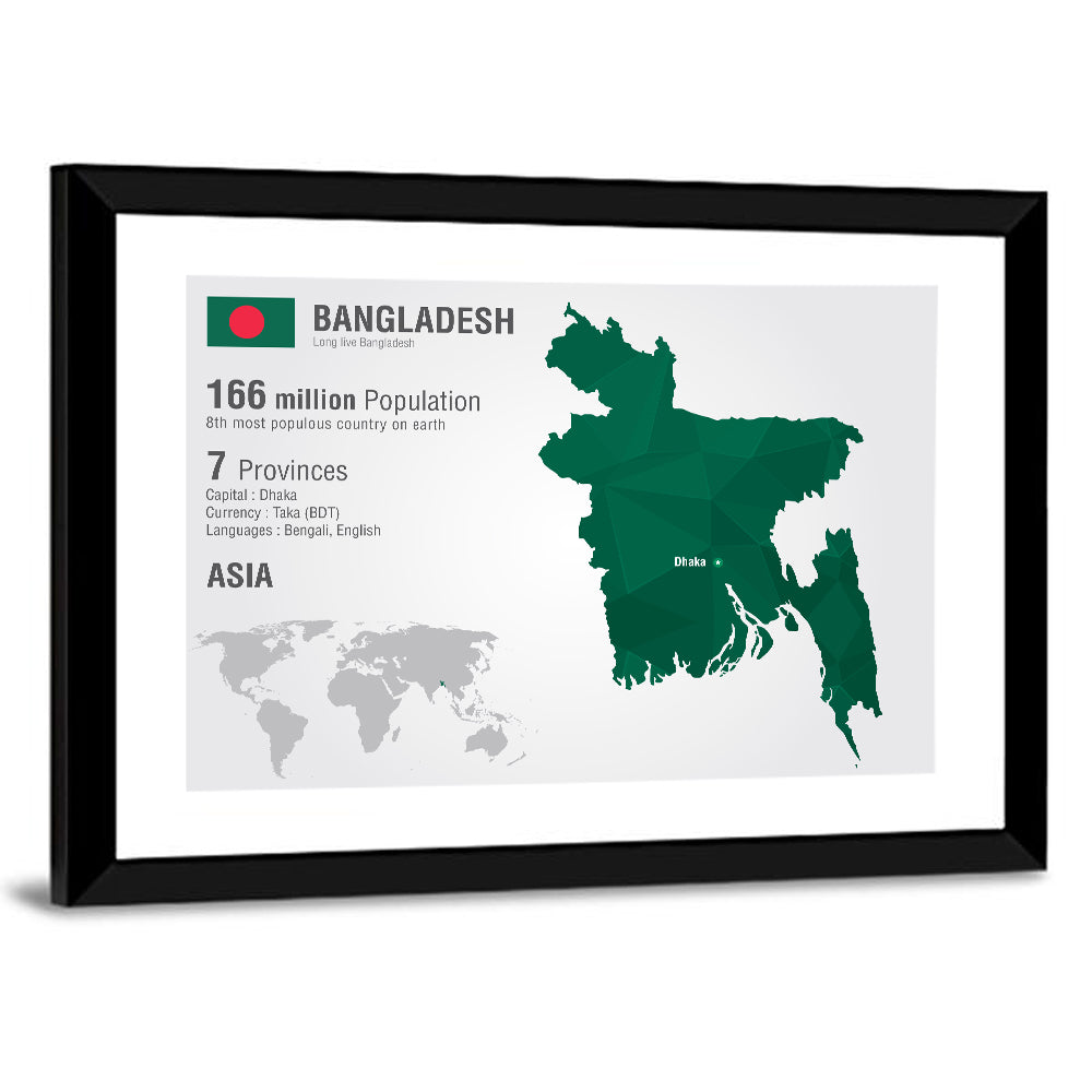 Bangladesh Map with Dhaka Marker Wall Art