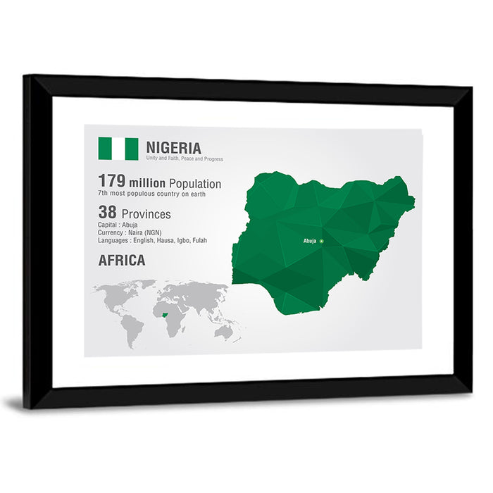 Geometric Map of Nigeria Wall Art as a framed print