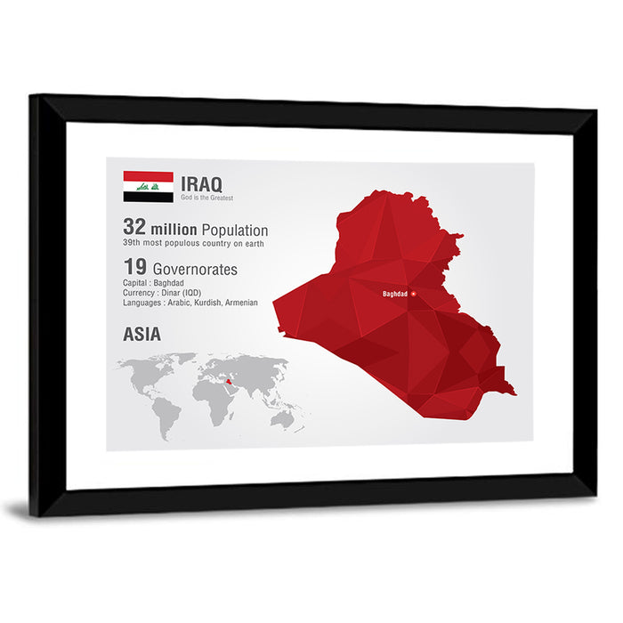 Iraq Low-poly Map Wall Art as a framed print