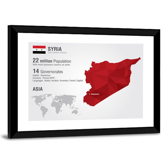 Syria Geometric Map Wall Art as a framed print