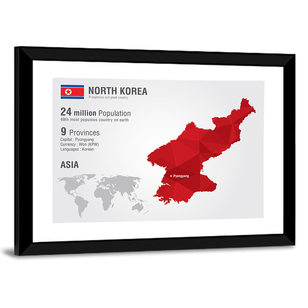 North Korea Geometric Map Wall Art