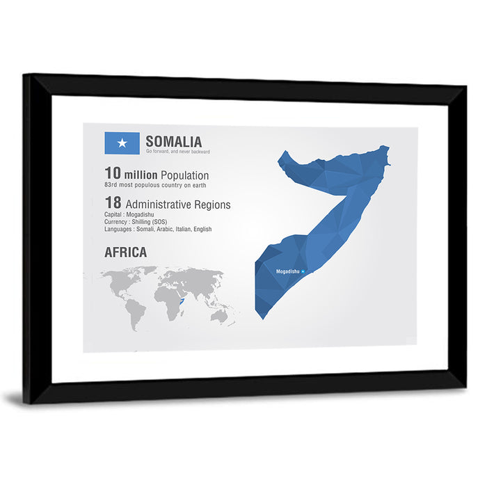 Somalia Geometric Map Wall Art as a framed print