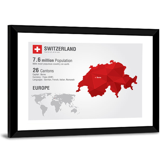 Switzerland Low-poly Map Wall Art as a framed print