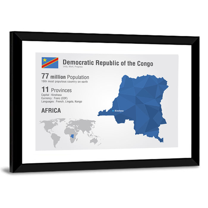 Democratic Republic of the Congo Map Wall Art as a framed print