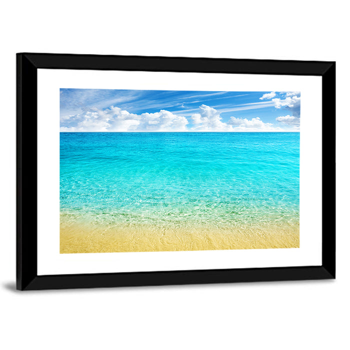 Cloudy Summer Beach Wall Art as a framed print