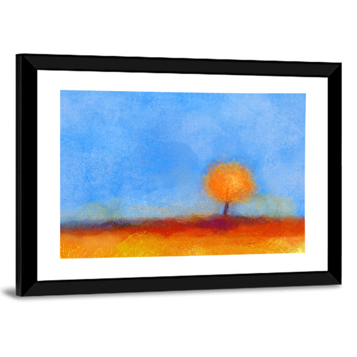 Golden Hour Lone Tree Wall Art as a framed print