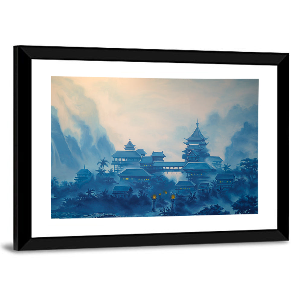Misty Chinese Mountain Temple Wall Art