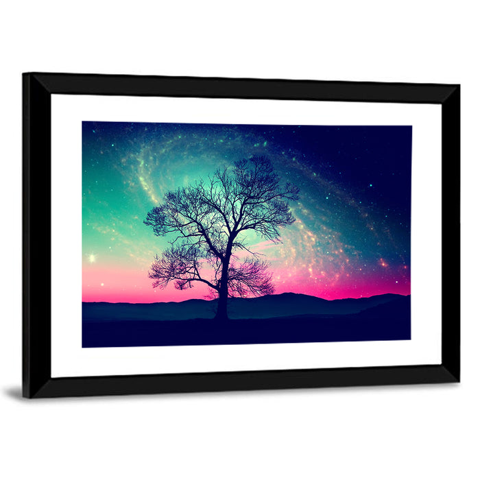 Cosmic Tree Landscape Wall Art as a framed print
