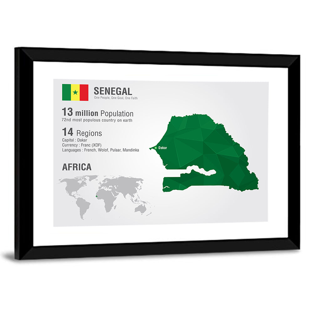 Senegal Map with Flag Wall Art