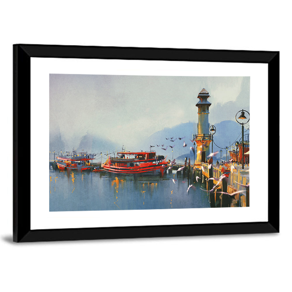 Fishing Boat at Misty Harbor Wall Art