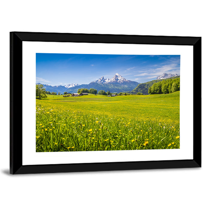 Watzmann Mountain Meadow Wall Art as a framed print