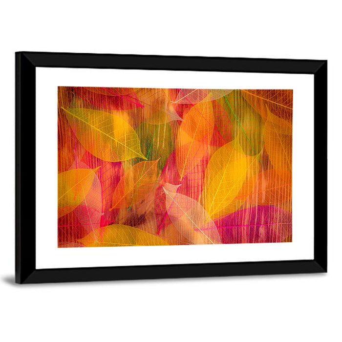 Translucent Autumn Leaf Veins Wall Art as a framed print