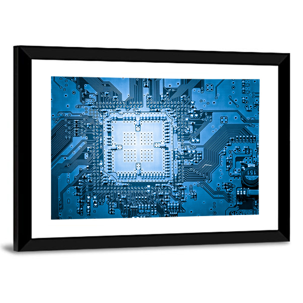 Blue Circuit Board Close-up Wall Art