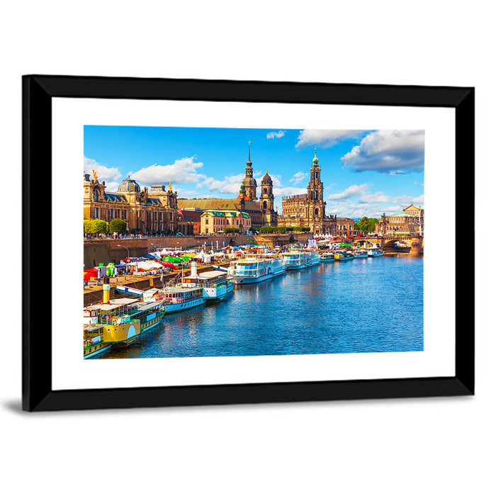 Dresden Elbe River Embankment Wall Art as a framed print