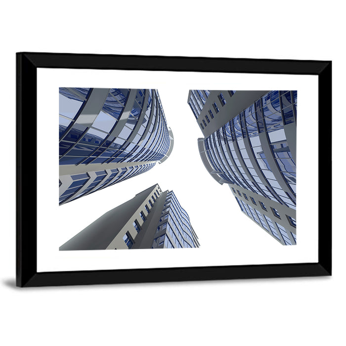 Blue Glass Skyscrapers Wall Art as a framed print
