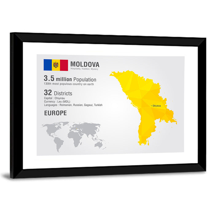 Moldova Low-poly Map Infographic Wall Art as a framed print