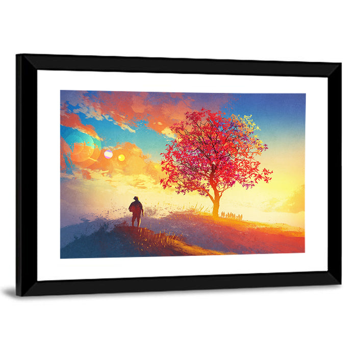 Surreal Autumn Dusk Landscape Wall Art as a framed print