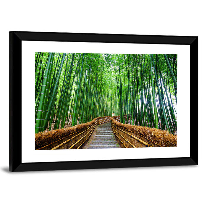 Stone Steps in Kyoto Bamboo Forest Wall Art as a framed print