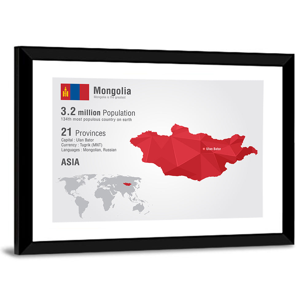 Mongolia Low-poly Map Wall Art