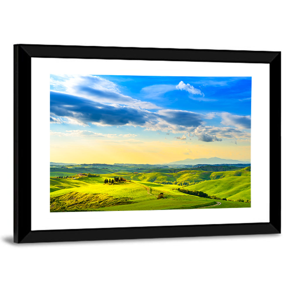 Cypress Farmhouse at Golden Hour Wall Art