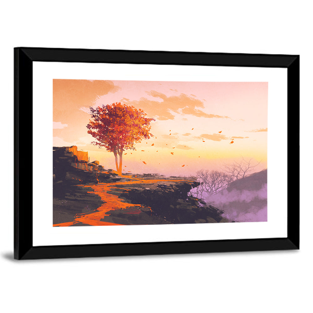 Melting Autumn Tree on Cliff Wall Art