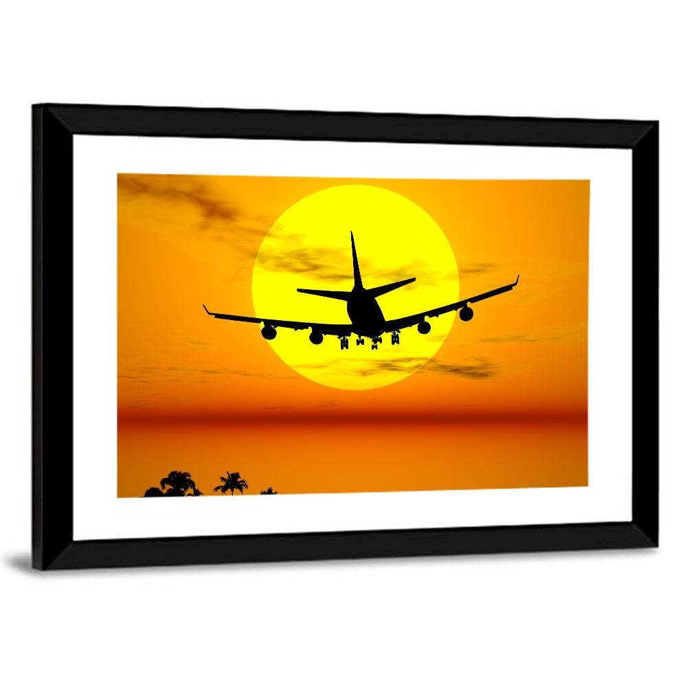Airplane Silhouette at Sunset Wall Art