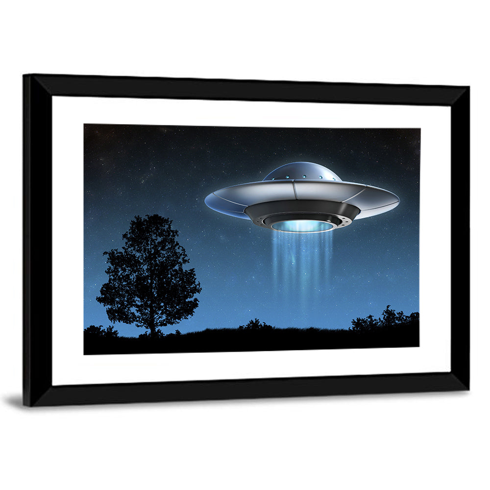 Ufo Over Silhouetted Grassland Wall Art