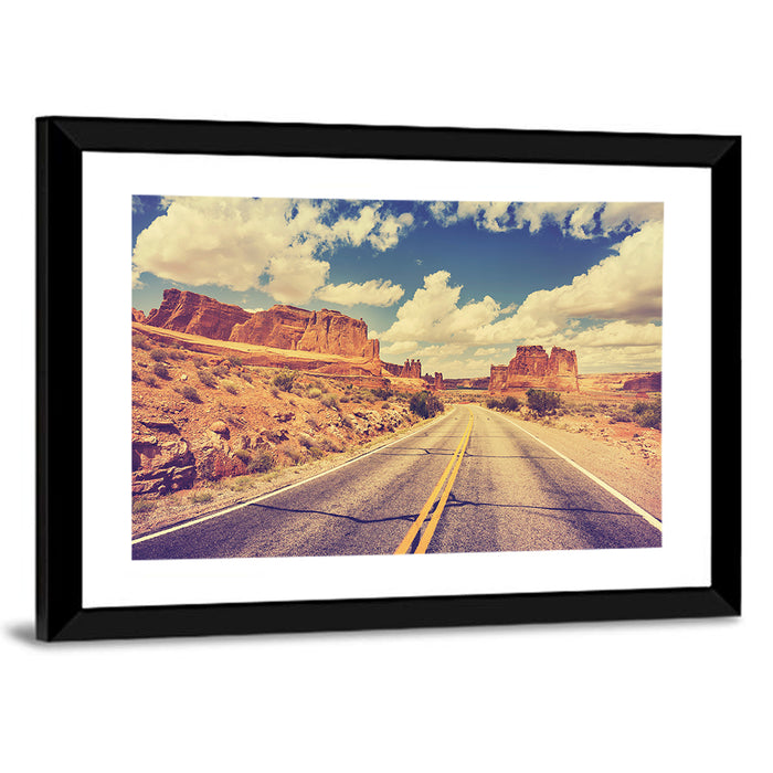 Vintage Desert Road USA Wall Art as a framed print
