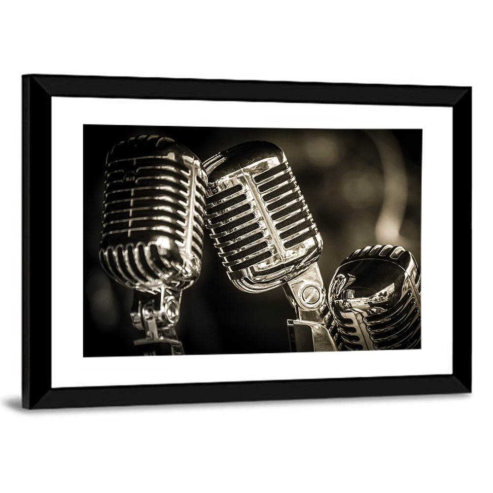 Three Vintage Studio Microphones Wall Art