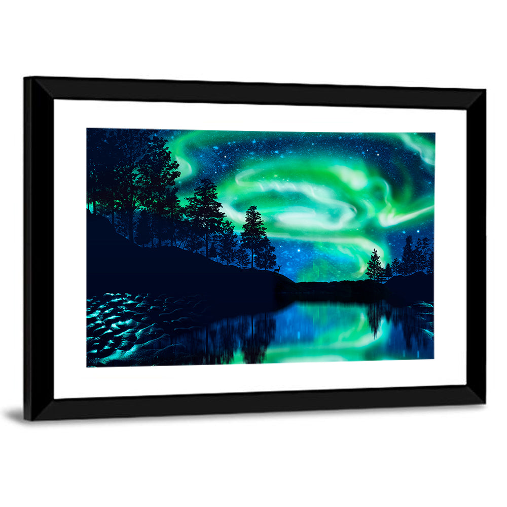 Northern Lights Over Mountain Lake Wall Art