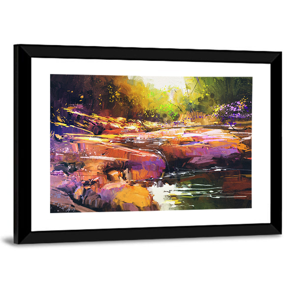 Autumn Stream with Textured Rocks Wall Art