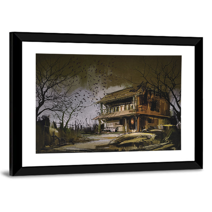 Halloween House at Dusk Wall Art