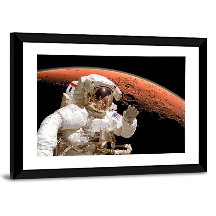 Astronaut with Gold Visor on Mars Wall Art as a framed print