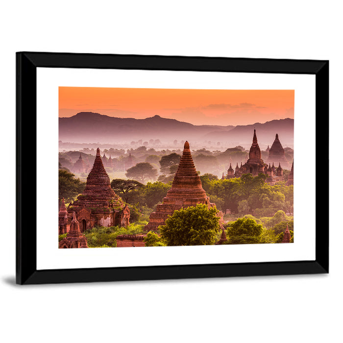 Bagan Ancient Temples at Golden Hour Wall Art as a framed print