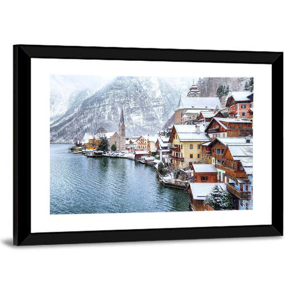 Hallstatt Winter Lakefront Wall Art
