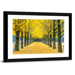 Row Of Yellow Ginkgo Tree Wall Art