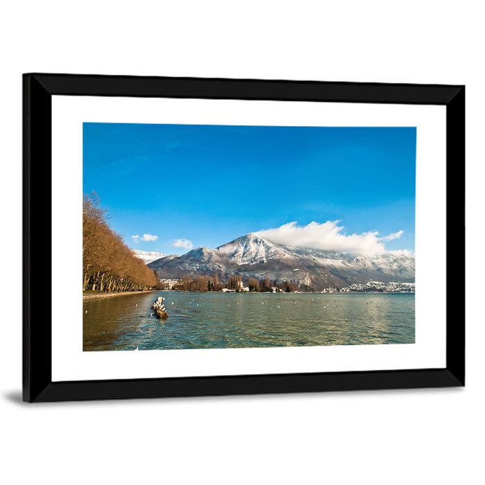 Lake Annecy Winter View Wall Art as a framed print