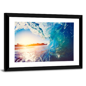 Blue Ocean Wave Crashing At Sunrise Wall Art