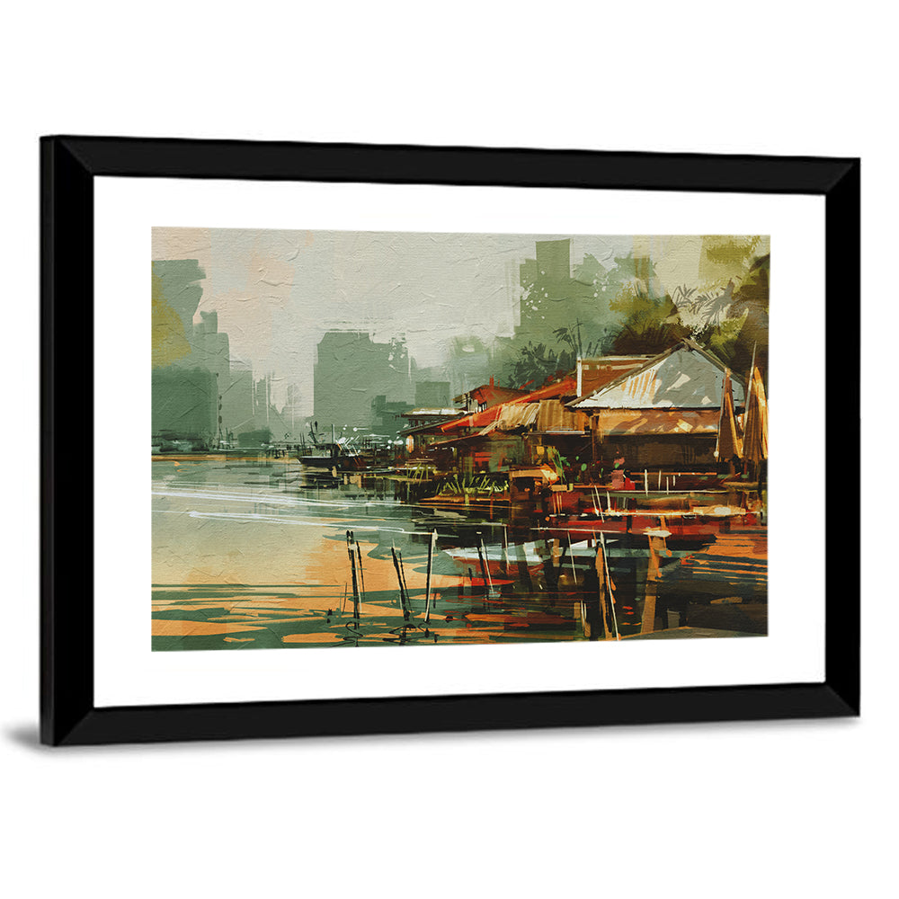 Old Fishing Village Watercolor Wall Art