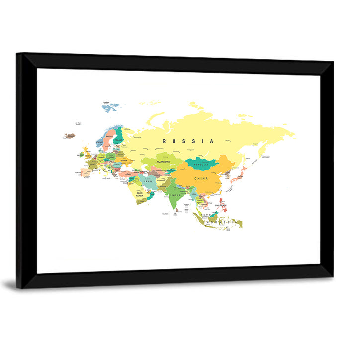 Eurasia Map with Country Labels Wall Art as a framed print